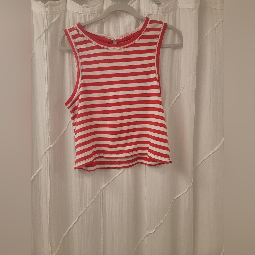 Anthropologie Pink and White Crop Tank Top